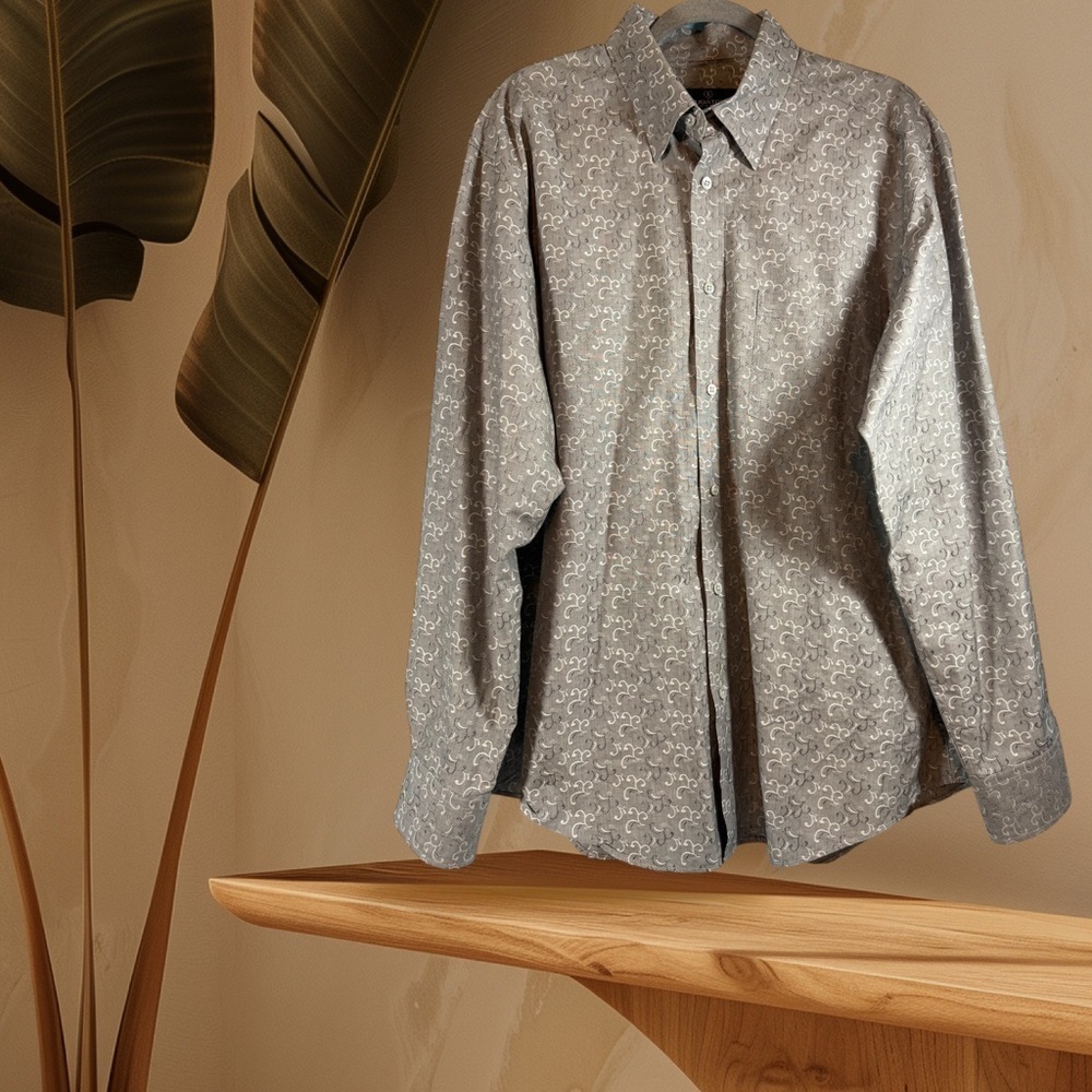 BUGATCHI Mens Shaped Fit Comfort Stretch 100% Cotton Gray Casual Shirt Sz XL